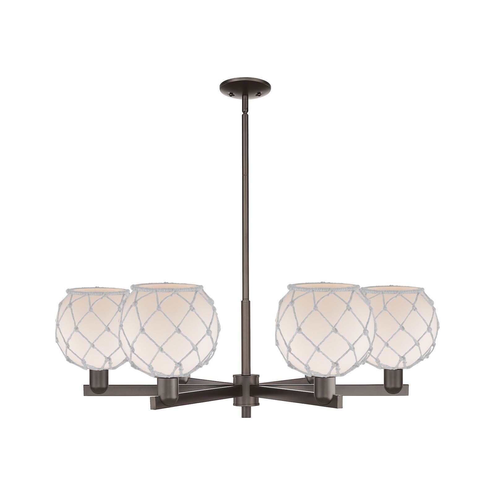 Innovations Farmhouse Rope 38in 6-Light Chandelier | Industrial Oil Rubbed Bronze Steel and White Glass Rope Shade | Dining | Model 716-6CR-OB-G121-8RW
