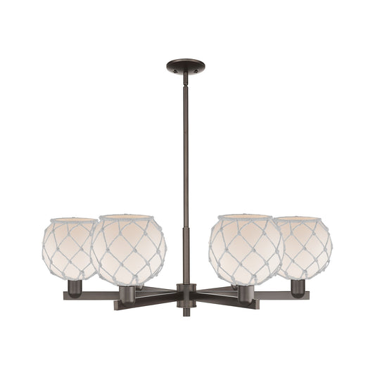 Innovations Farmhouse Rope 38in 6-Light Chandelier | Industrial Oil Rubbed Bronze Steel and White Glass Rope Shade | Dining | Model 716-6CR-OB-G121-8RW
