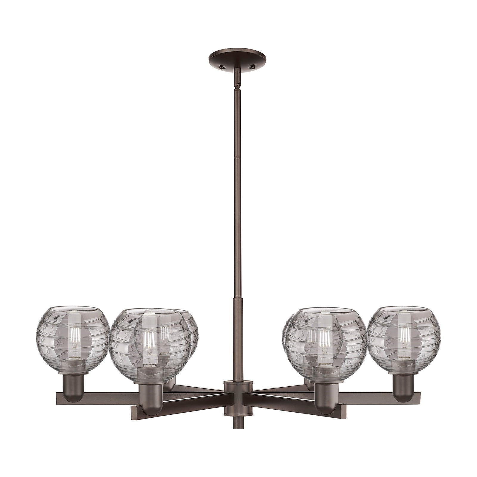 Innovations Athens Deco Swirl 24in 6-Light Chandelier | Industrial Oil Rubbed Bronze and Light Smoke Glass | Dining Room & | Model 716-6CR-OB-G1213-6SM