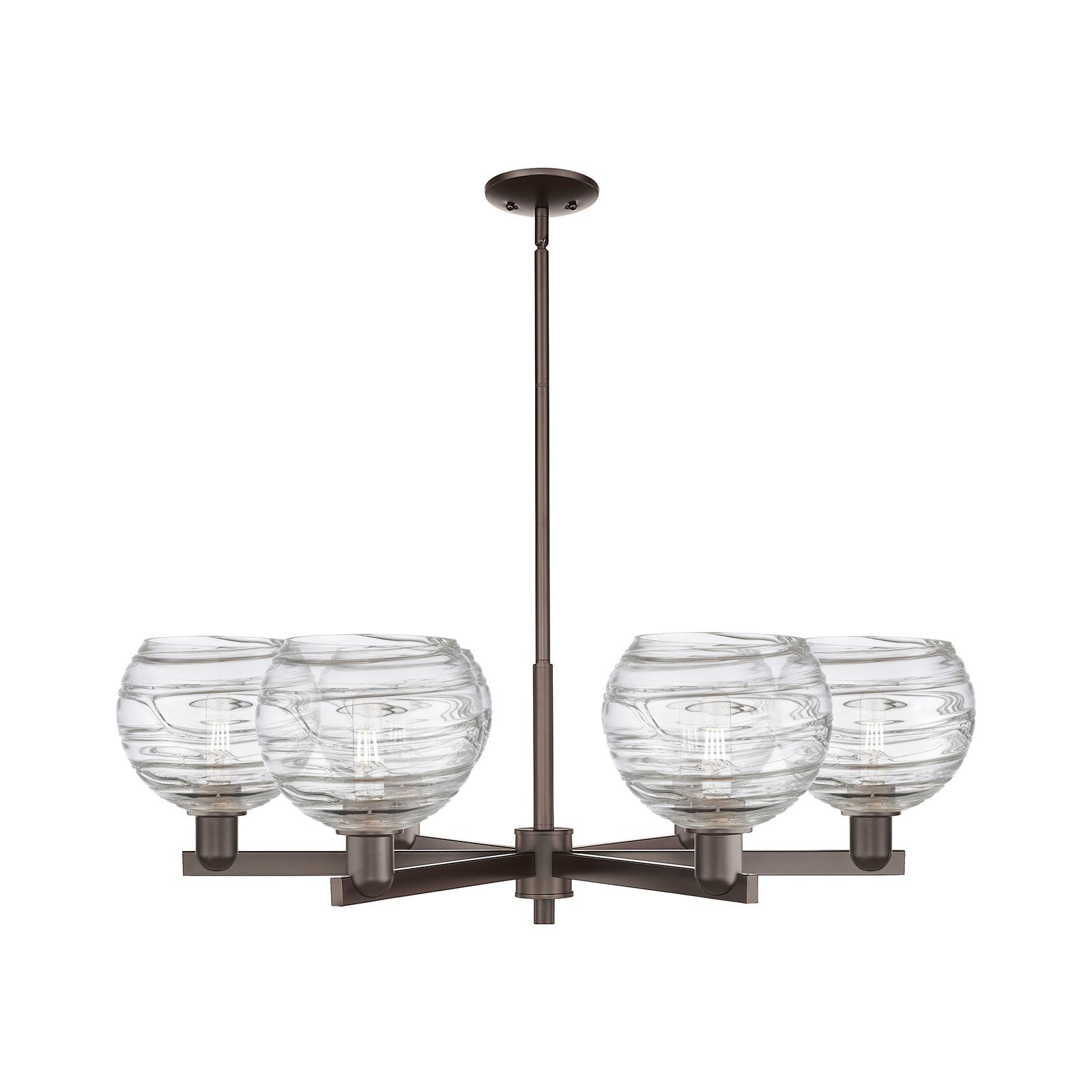 Innovations Athens Deco Swirl 38in 6-Light Chandelier | Industrial Oil Rubbed Bronze Steel and Clear Deco Swirl Glass | Model 716-6CR-OB-G1213-8CL