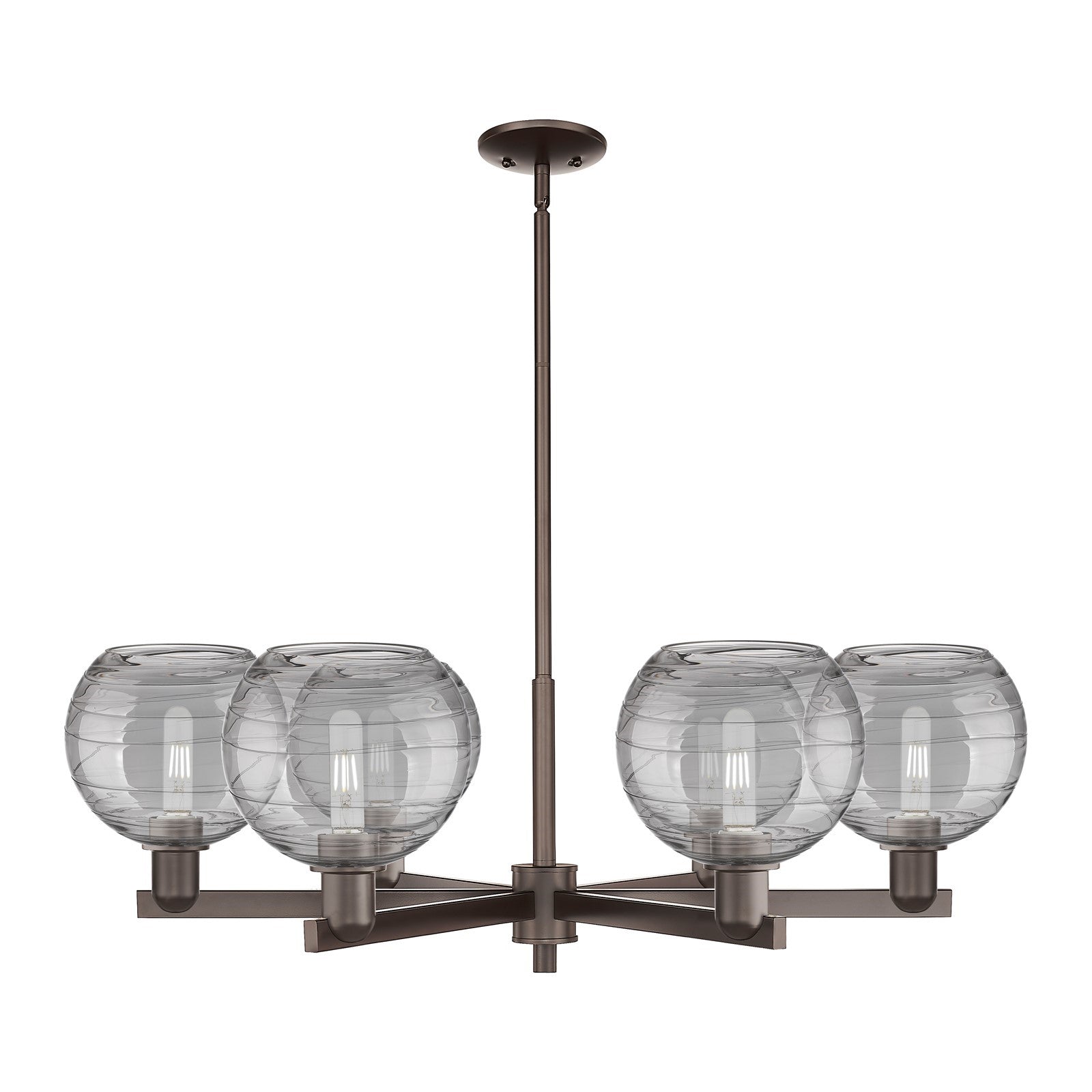 Innovations Athens Deco Swirl 38in 6-Light Chandelier | Industrial Oil Rubbed Bronze and Light Smoke Glass | Dining Room & | Model 716-6CR-OB-G1213-8SM