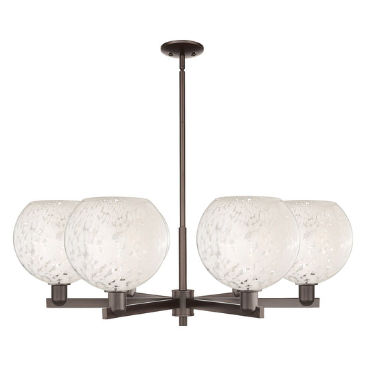 Innovations Lighting Arcadia 40in 6-Light Chandelier | Industrial Oil Rubbed Bronze and White Mouchette Glass | Dining Room | Model 716-6CR-OB-G1216-10WM