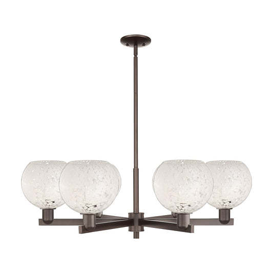 Innovations Lighting Arcadia 38in 6-Light Chandelier | Industrial Oil Rubbed Bronze and White Mouchette Glass | Dining Room & | Model 716-6CR-OB-G1216-8WM