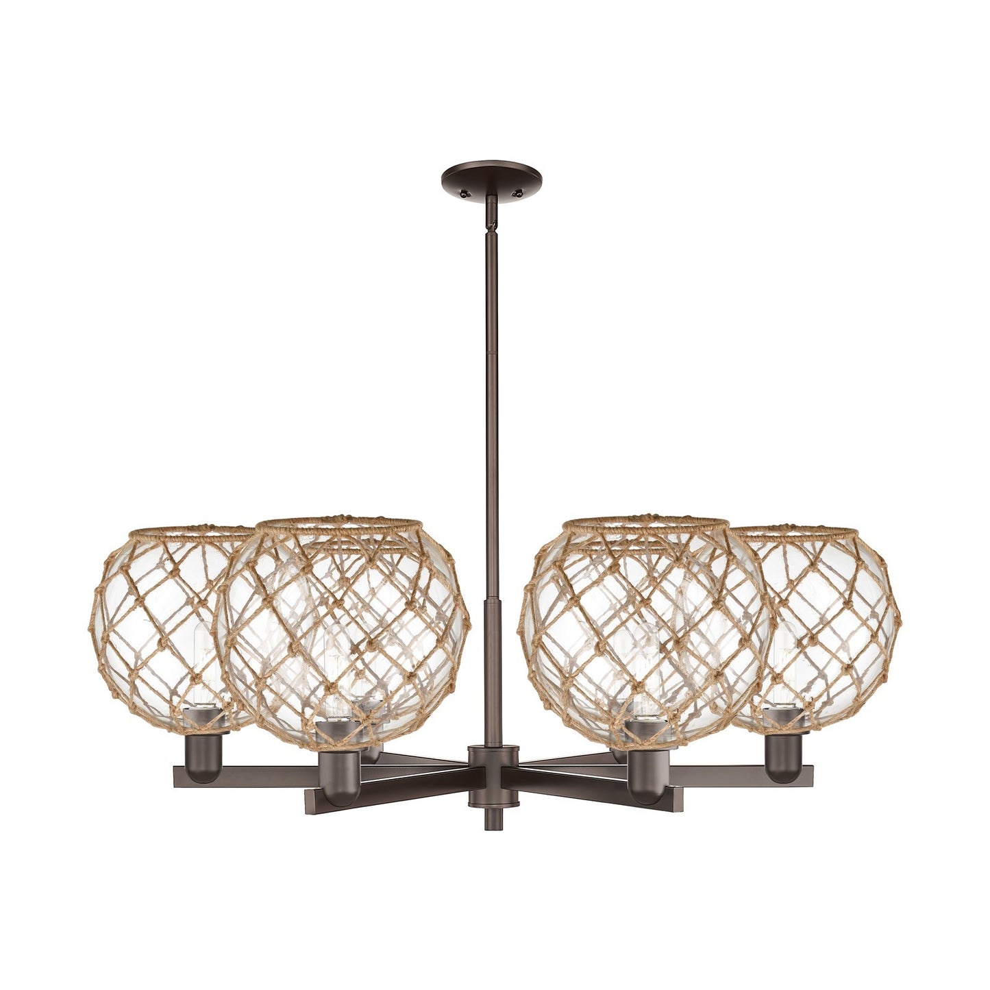 Innovations Farmhouse Rope 40in 6-Light Chandelier | Industrial Oil Rubbed Bronze Steel and Clear Glass with Brown Rope | Model 716-6CR-OB-G122-10RB