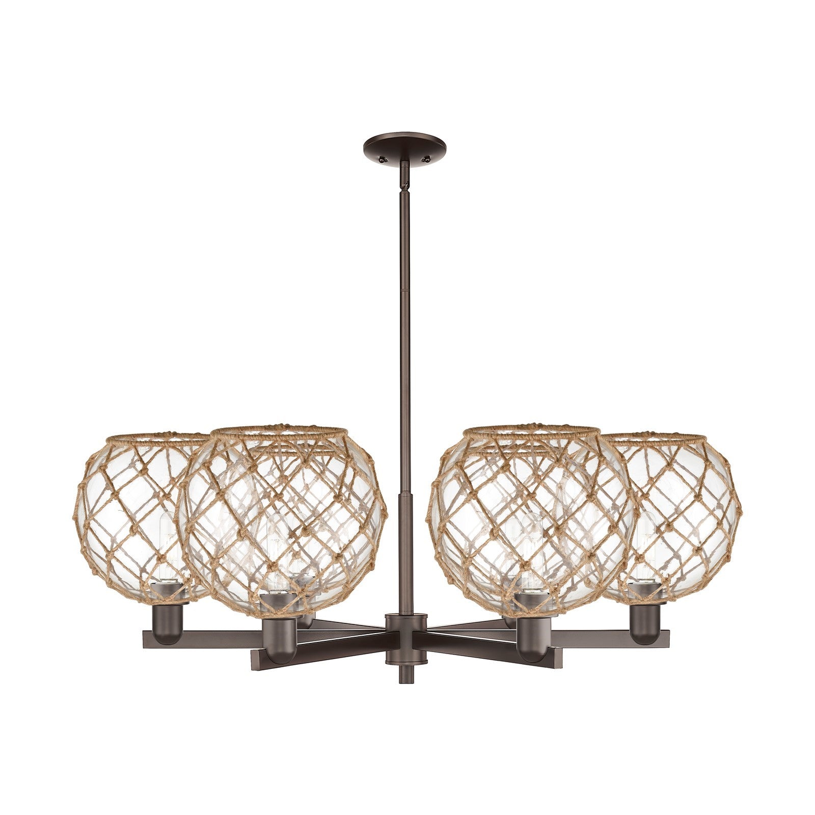 Innovations Farmhouse Rope 40in 6-Light Chandelier | Industrial Oil Rubbed Bronze Steel and Clear Glass with Brown Rope | Model 716-6CR-OB-G122-10RB