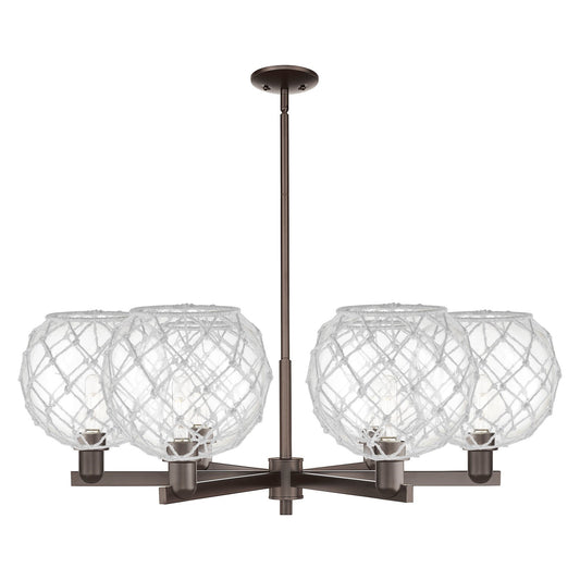 Innovations Farmhouse Rope 40in 6-Light Chandelier | Industrial Oil Rubbed Bronze Steel and Clear Glass with White Rope | Model 716-6CR-OB-G122-10RW