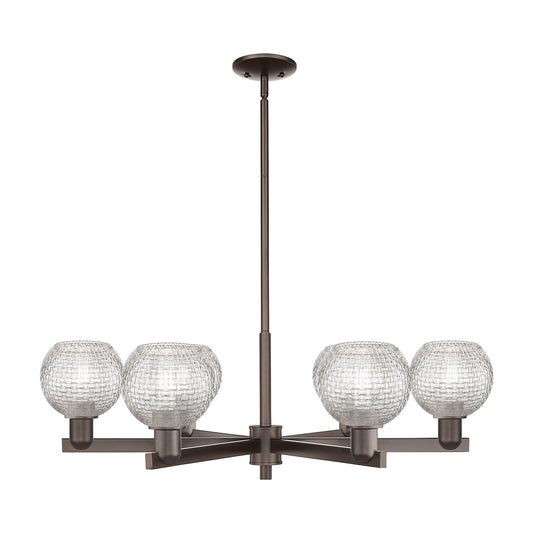 Innovations Athens 36in 6-Light Chandelier | Industrial Oil Rubbed Bronze Steel and Clear Basket Weave Glass | Dining Room & | Model 716-6CR-OB-G122C-6CL