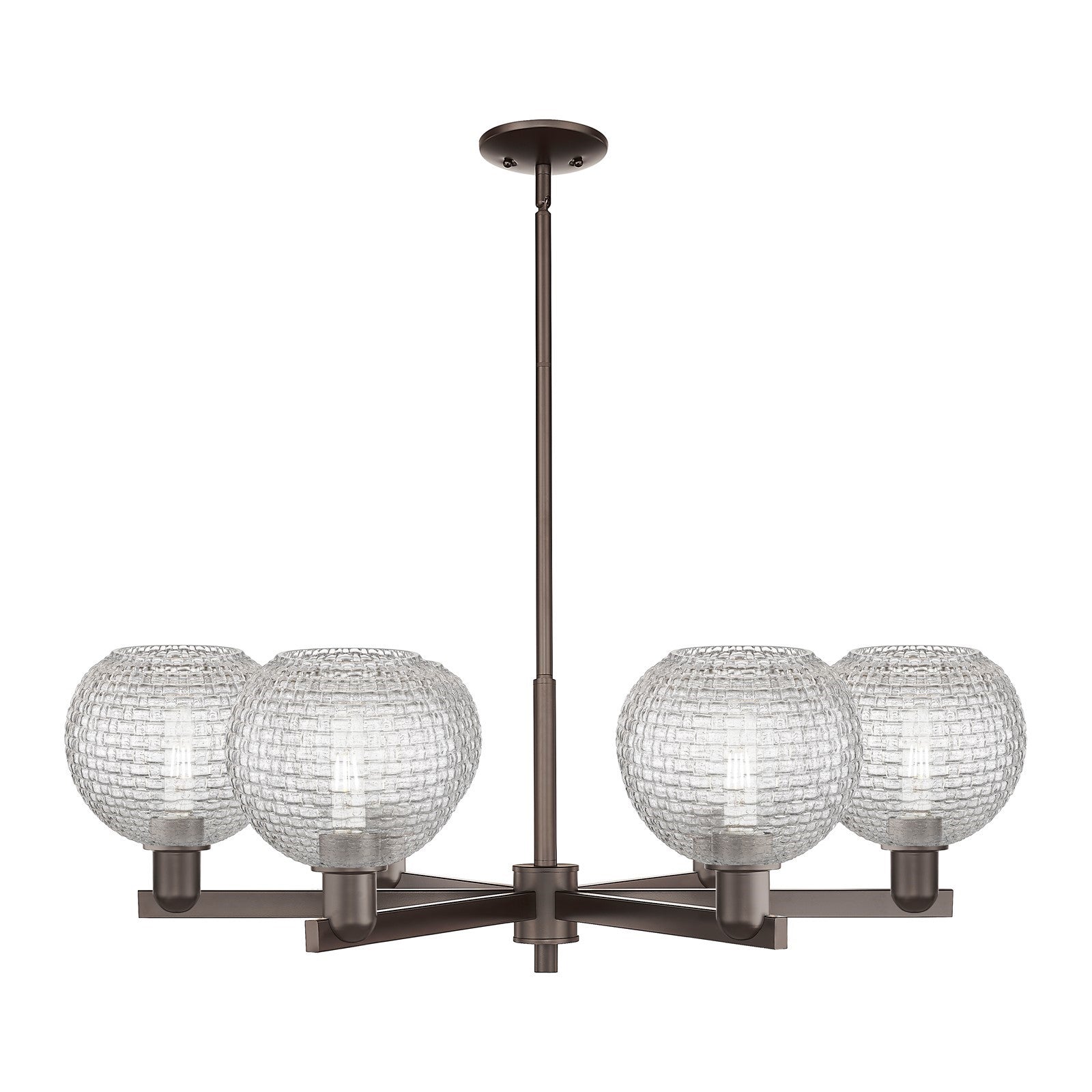 Innovations Athens 38in 6-Light Chandelier | Industrial Oil Rubbed Bronze Steel and Clear Basket Weave Glass | Dining Room & | Model 716-6CR-OB-G122C-8CL