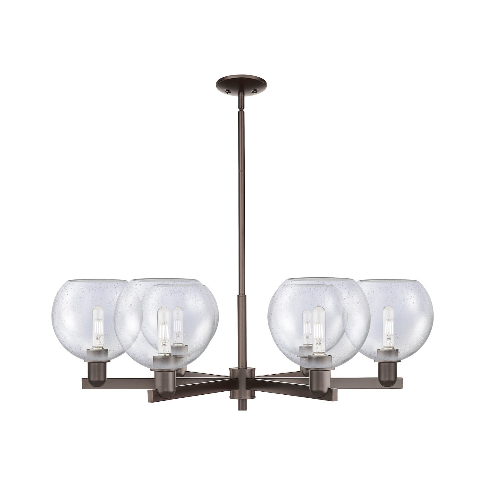 Innovations Athens 38in 6-Light Chandelier | Industrial Oil Rubbed Bronze Steel and Seedy Glass | Dining Room & Living Room | Model 716-6CR-OB-G124-8