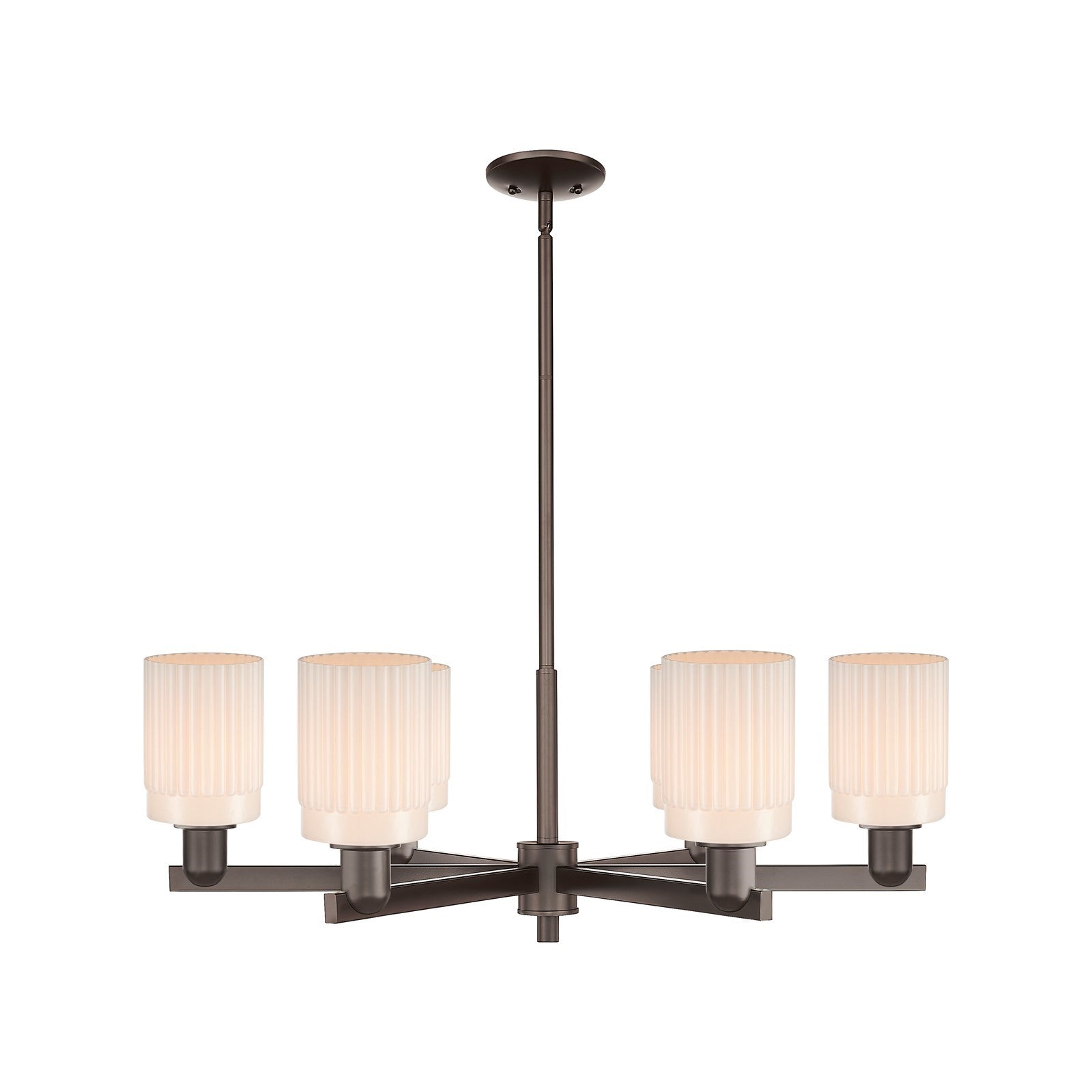 Innovations Hadley 34in 6-Light Chandelier | Industrial Oil Rubbed Bronze Steel and Matte White Ribbed Glass | Dining Room & | Model 716-6CR-OB-G341