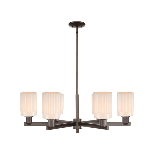 Innovations Hadley 34in 6-Light Chandelier | Industrial Oil Rubbed Bronze Steel and Matte White Ribbed Glass | Dining Room & | Model 716-6CR-OB-G341