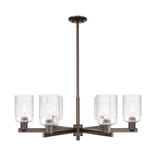 Innovations Hadley 34in 6-Light Chandelier | Industrial Oil Rubbed Bronze Steel and Clear Ribbed Glass | Dining Room & Living Room | Model 716-6CR-OB-G342