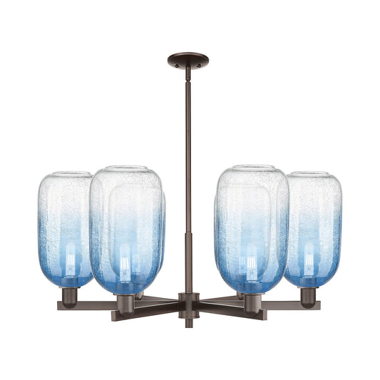 Innovations Brookhaven Cloche 36.75in 6-Light Chandelier | Industrial Oil Rubbed Bronze and Sapphire Blue Glass | Dining Room | Model 716-6CR-OB-G482-7SB