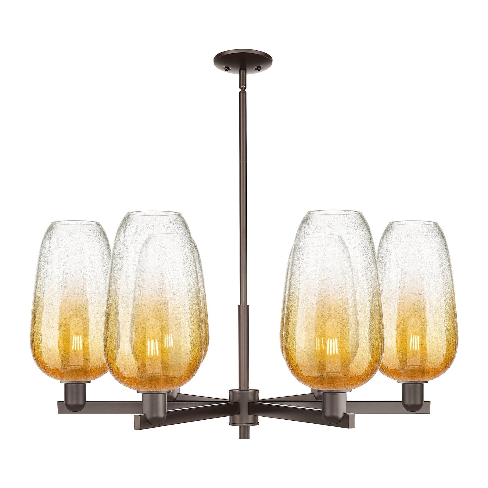 Innovations Brookhaven Flute 37in 6-Light Chandelier | Industrial Oil Rubbed Bronze Steel and Amber Glass | Dining Room & | Model 716-6CR-OB-G484-7AM
