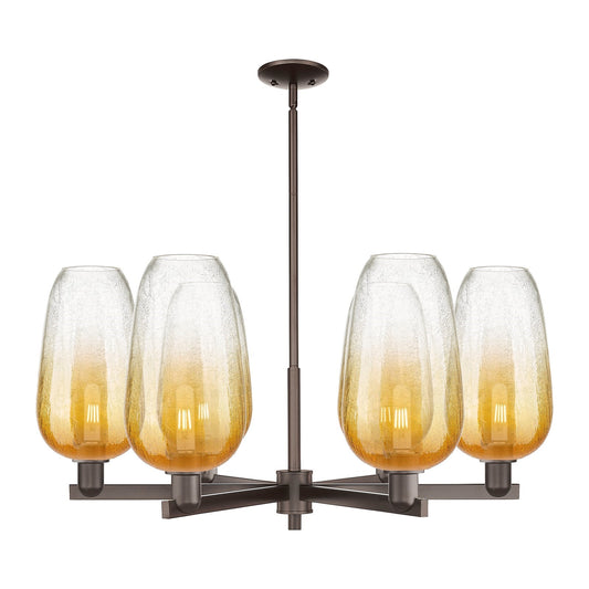 Innovations Brookhaven Flute 37in 6-Light Chandelier | Industrial Oil Rubbed Bronze Steel and Amber Glass | Dining Room & | Model 716-6CR-OB-G484-7AM