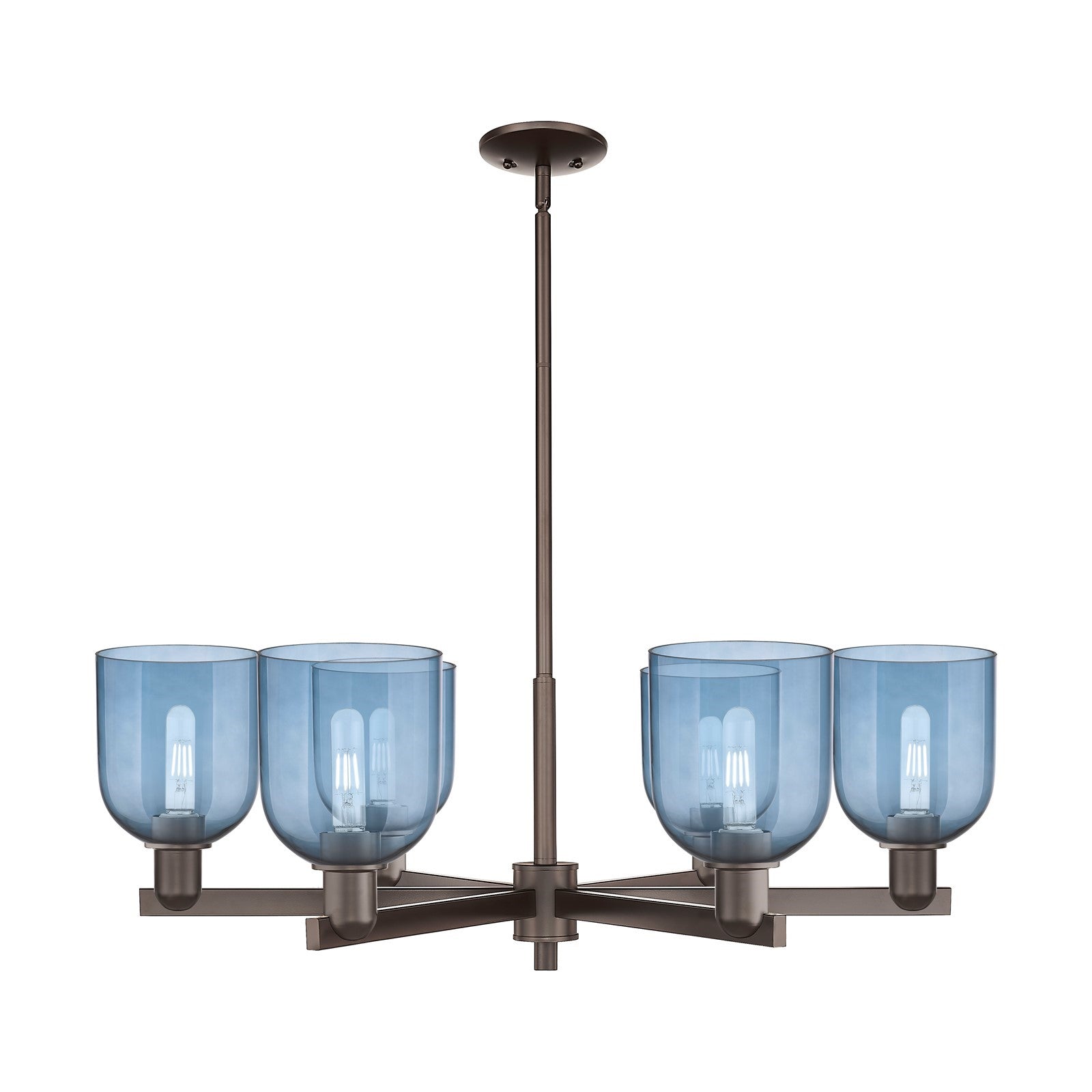 Innovations Bella 35in 6-Light Chandelier | Industrial Oil Rubbed Bronze and Blue Glass | Dining Room & Living Room | Model 716-6CR-OB-G558-6BL