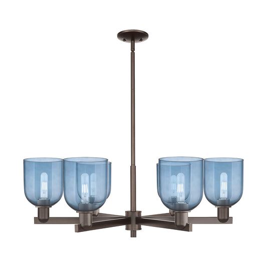 Innovations Bella 35in 6-Light Chandelier | Industrial Oil Rubbed Bronze and Blue Glass | Dining Room & Living Room | Model 716-6CR-OB-G558-6BL