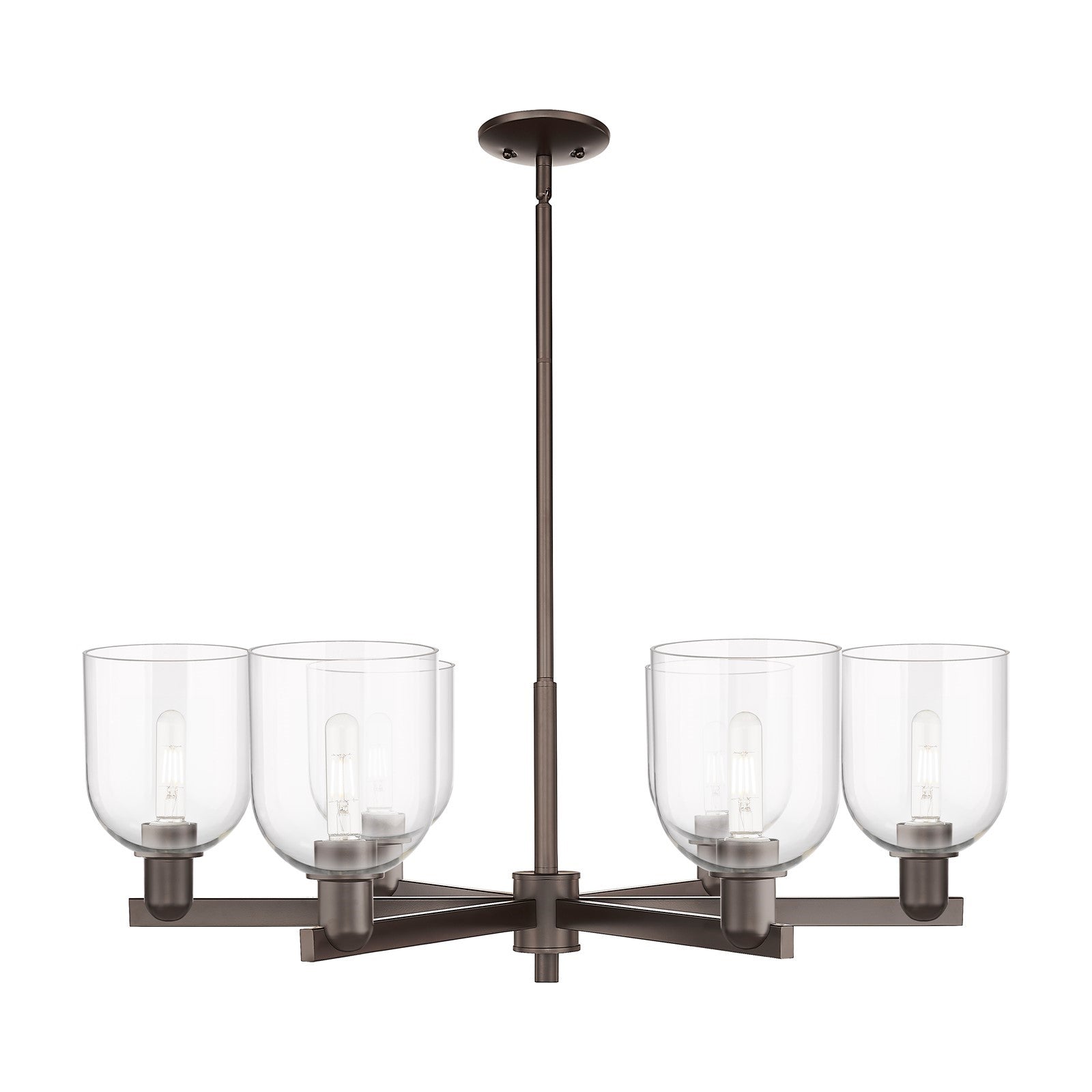 Innovations Bella 35in 6-Light Chandelier | Industrial Oil Rubbed Bronze Steel and Clear Glass | Dining Room & Living Room | Model 716-6CR-OB-G558-6CL