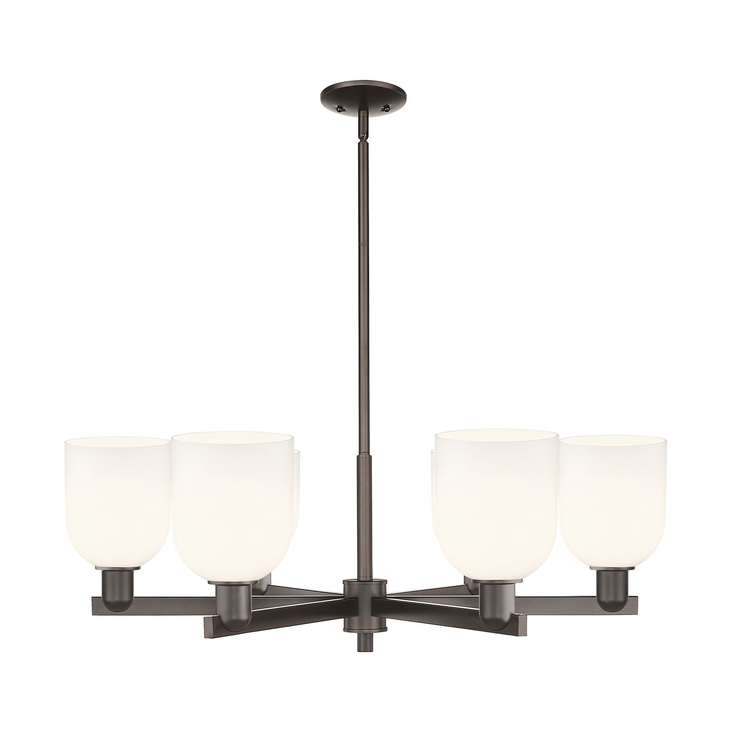 Innovations Bella 35in 6-Light Chandelier | Industrial Oil Rubbed Bronze Steel and White Glass | Dining Room & Living Room | Model 716-6CR-OB-G558-6GWH