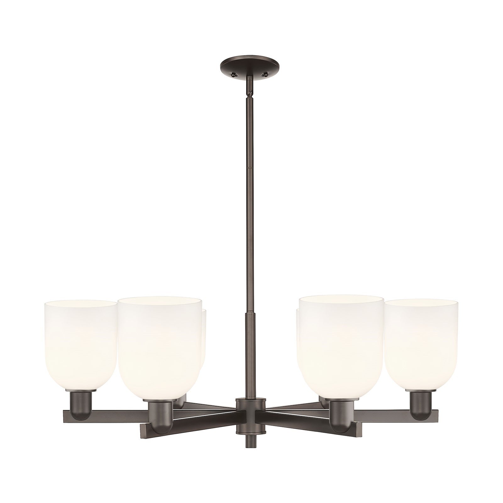 Innovations Bella 35in 6-Light Chandelier | Industrial Oil Rubbed Bronze Steel and White Glass | Dining Room & Living Room | Model 716-6CR-OB-G558-6GWH