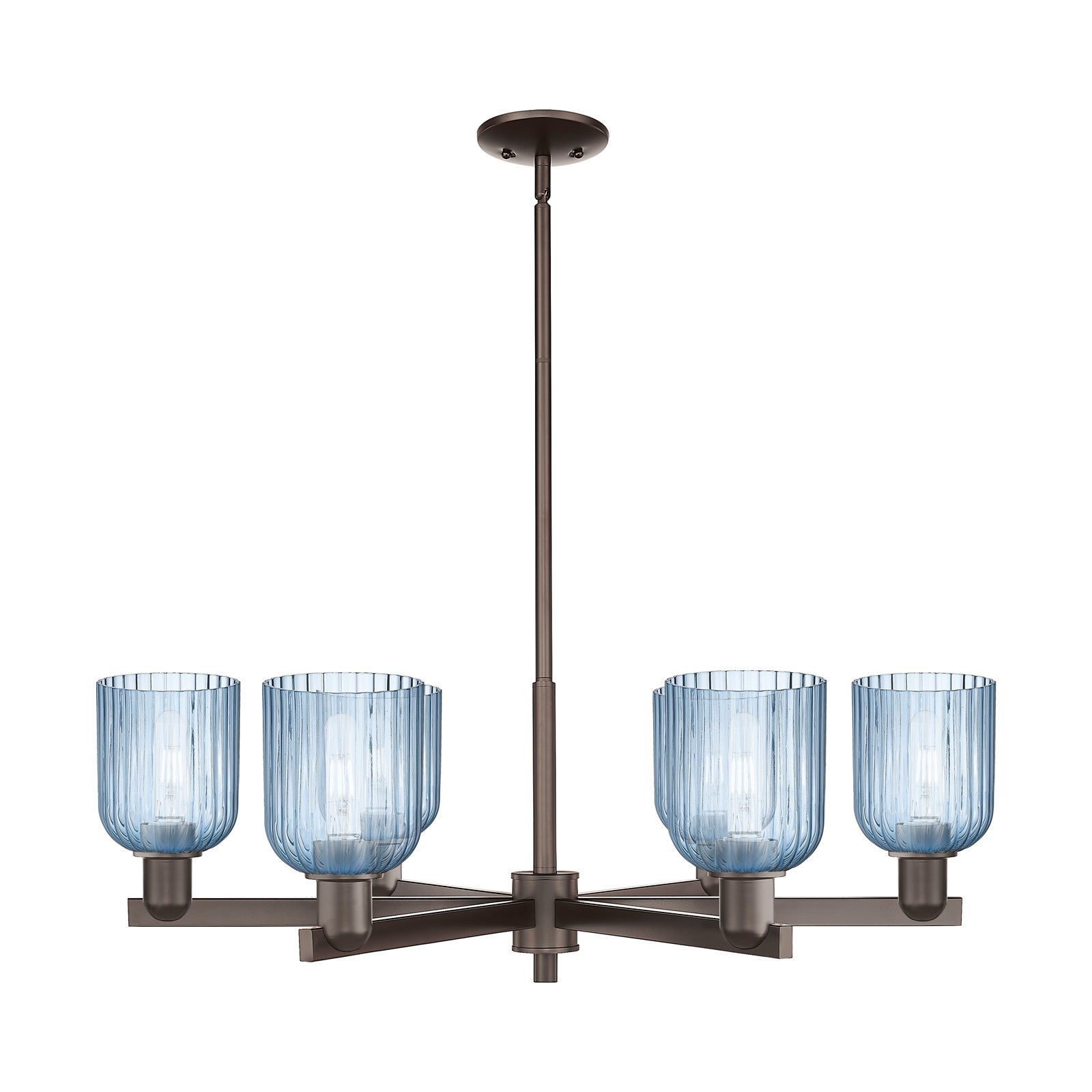 Innovations Bridal Veil 34.75in 6-Light Chandelier | Industrial Oil Rubbed Bronze and Princess Blue Glass | Dining Room & | Model 716-6CR-OB-G559-5BL