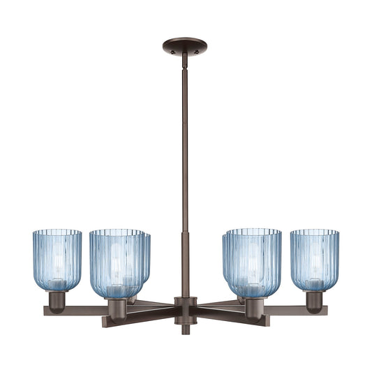 Innovations Bridal Veil 34.75in 6-Light Chandelier | Industrial Oil Rubbed Bronze and Princess Blue Glass | Dining Room & | Model 716-6CR-OB-G559-5BL