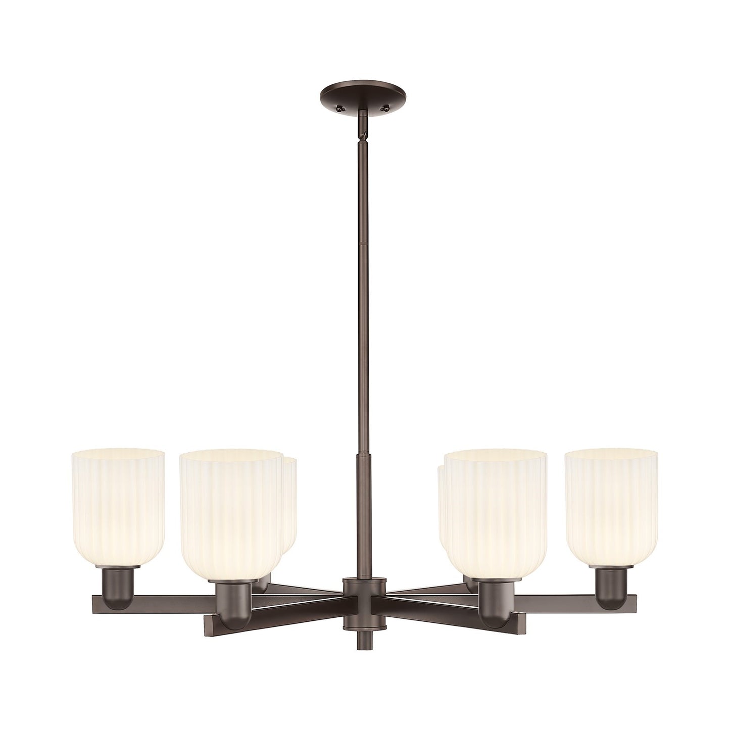 Innovations Bridal Veil 34.75in 6-Light Chandelier | Industrial Oil Rubbed Bronze Steel and Gloss White Ribbed Glass | Dining | Model 716-6CR-OB-G559-5GWH