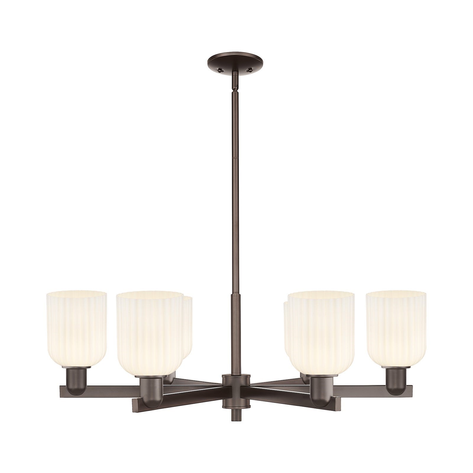 Innovations Bridal Veil 34.75in 6-Light Chandelier | Industrial Oil Rubbed Bronze Steel and Gloss White Ribbed Glass | Dining | Model 716-6CR-OB-G559-5GWH
