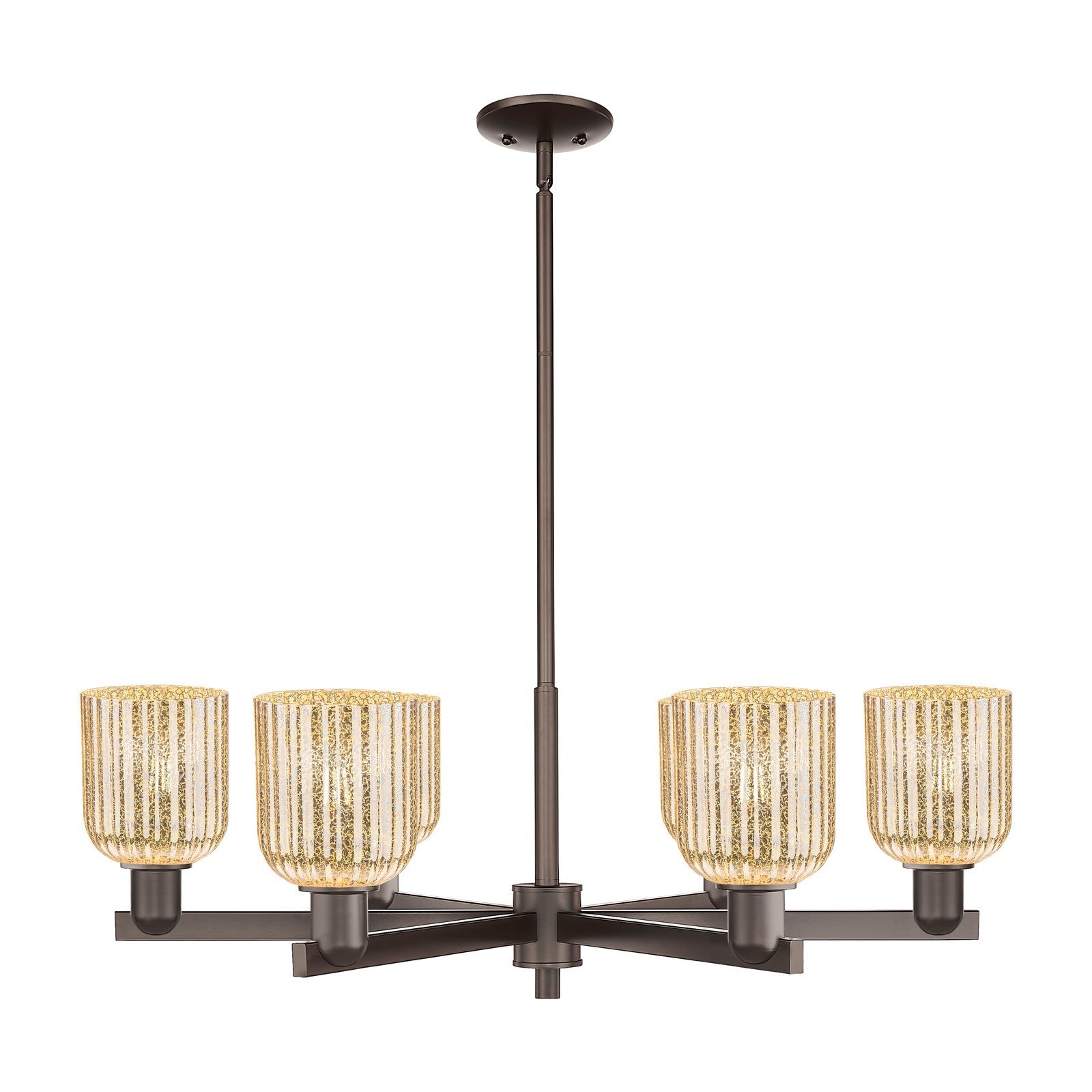 Innovations Bridal Veil 34.75in 6-Light Chandelier | Industrial Oil Rubbed Bronze and Mercury Ribbed Glass | Dining Room & | Model 716-6CR-OB-G559-5ME