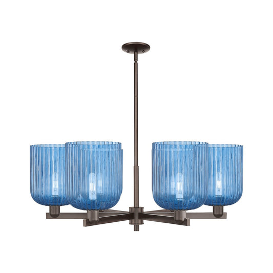 Innovations Bridal Veil 38in 6-Light Chandelier | Industrial Oil Rubbed Bronze and Princess Blue Glass | Dining Room & Living | Model 716-6CR-OB-G559-8BL