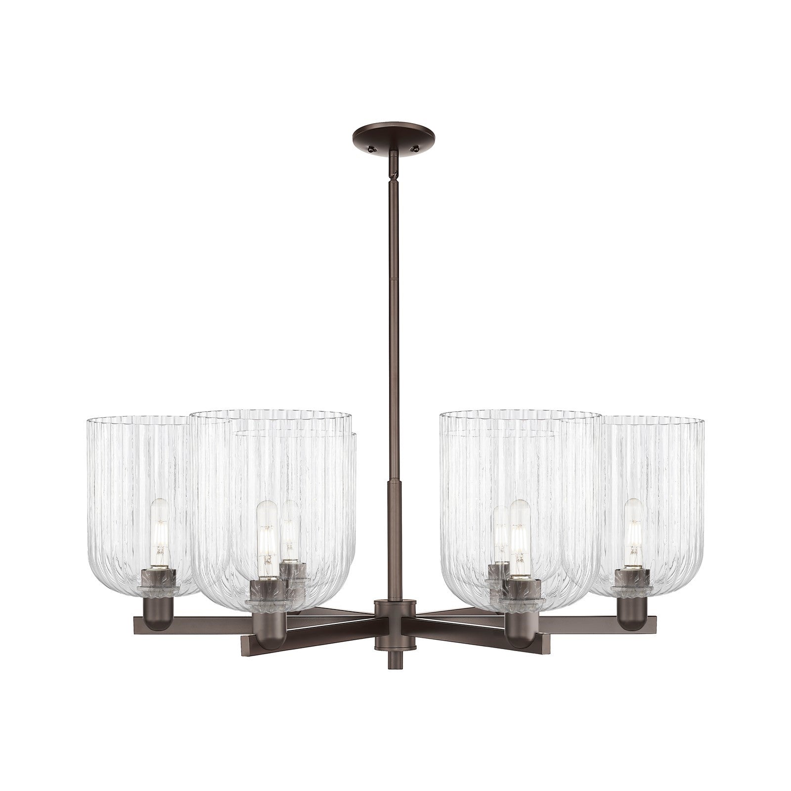 Innovations Bridal Veil 38in 6-Light Chandelier | Industrial Oil Rubbed Bronze Steel and Clear Ribbed Glass | Dining Room & | Model 716-6CR-OB-G559-8CL