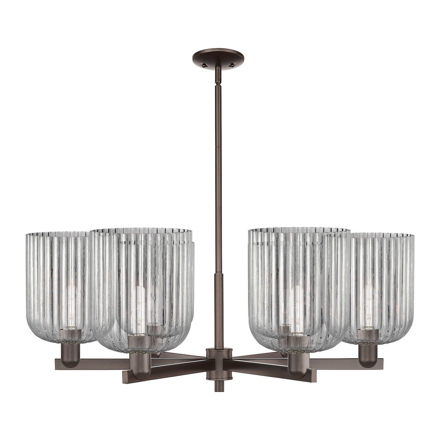 Innovations Bridal Veil 38in 6-Light Chandelier | Industrial Oil Rubbed Bronze Steel and Light Smoke Ribbed Glass | Dining | Model 716-6CR-OB-G559-8SM