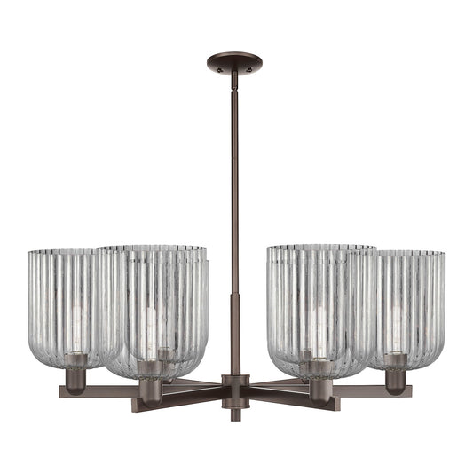 Innovations Bridal Veil 38in 6-Light Chandelier | Industrial Oil Rubbed Bronze Steel and Light Smoke Ribbed Glass | Dining | Model 716-6CR-OB-G559-8SM