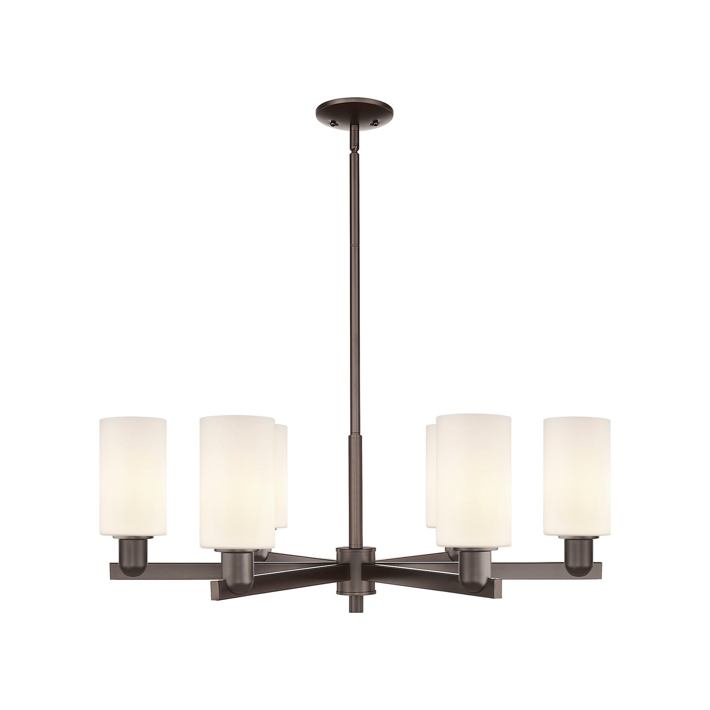 Innovations Clymer 34in 6-Light Chandelier | Industrial Oil Rubbed Bronze Steel and Matte White Glass | Kitchen Island & Dining | Model 716-6CR-OB-G801