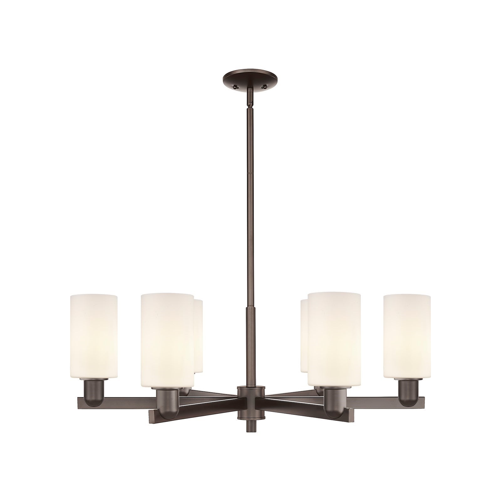 Innovations Clymer 34in 6-Light Chandelier | Industrial Oil Rubbed Bronze Steel and Matte White Glass | Kitchen Island & Dining | Model 716-6CR-OB-G801