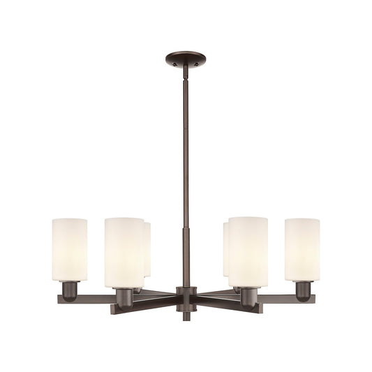 Innovations Clymer 34in 6-Light Chandelier | Industrial Oil Rubbed Bronze Steel and Matte White Glass | Kitchen Island & Dining | Model 716-6CR-OB-G801