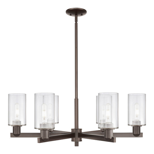 Innovations Clymer 34in 6-Light Chandelier | Industrial Oil Rubbed Bronze Steel and Clear Glass | Dining Room & Living Room | Model 716-6CR-OB-G802