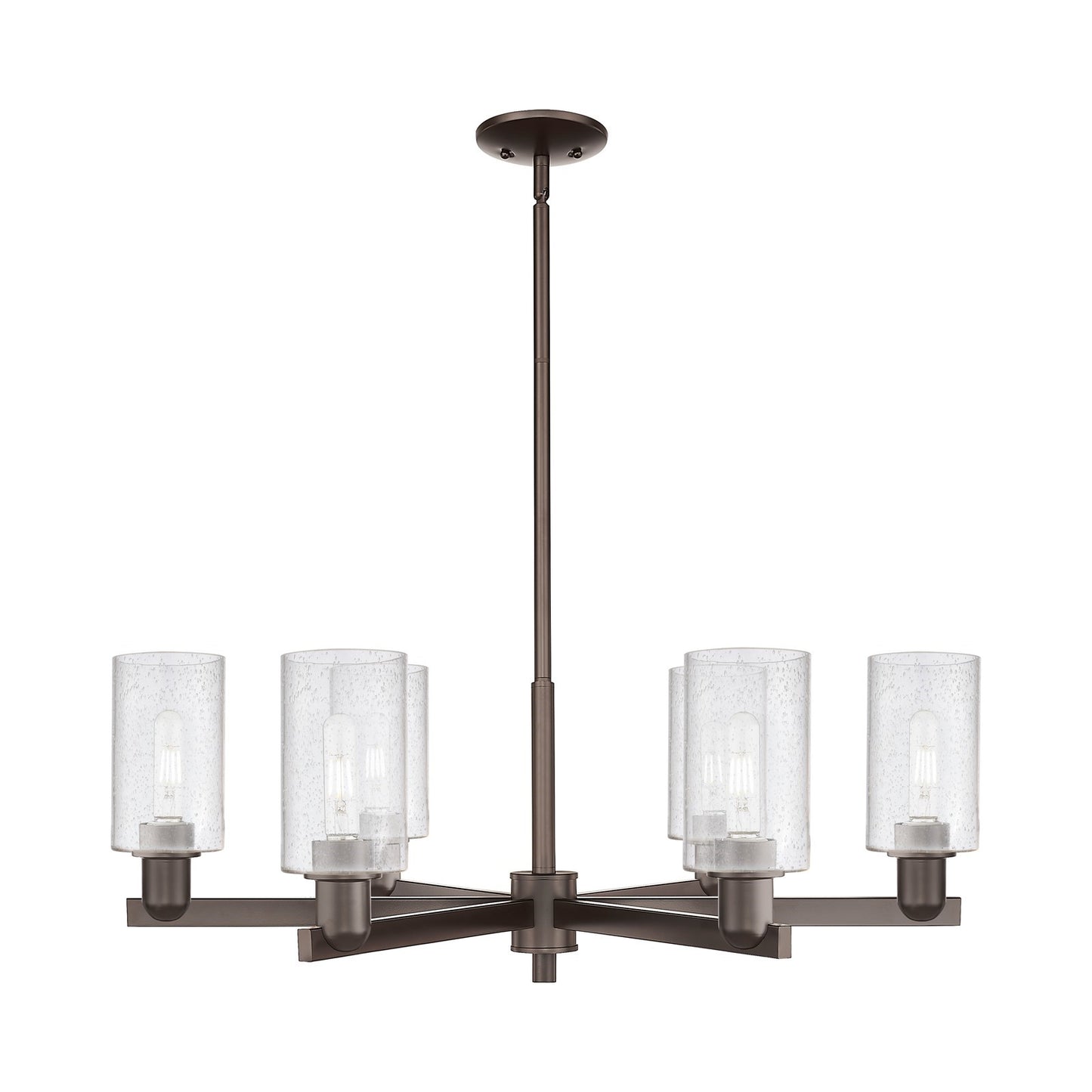 Innovations Clymer 34in 6-Light Chandelier | Industrial Oil Rubbed Bronze Steel and Seedy Glass | Dining Room & Living Room | Model 716-6CR-OB-G804