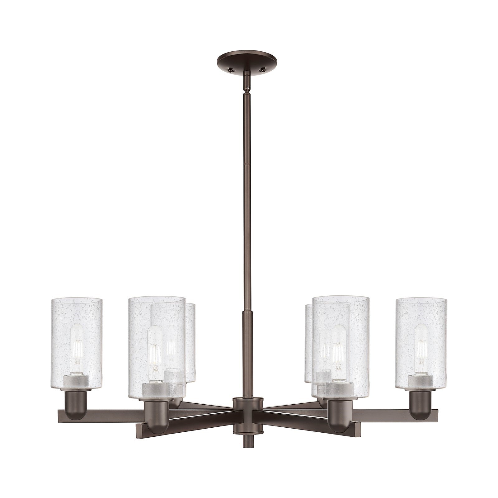 Innovations Clymer 34in 6-Light Chandelier | Industrial Oil Rubbed Bronze Steel and Seedy Glass | Dining Room & Living Room | Model 716-6CR-OB-G804