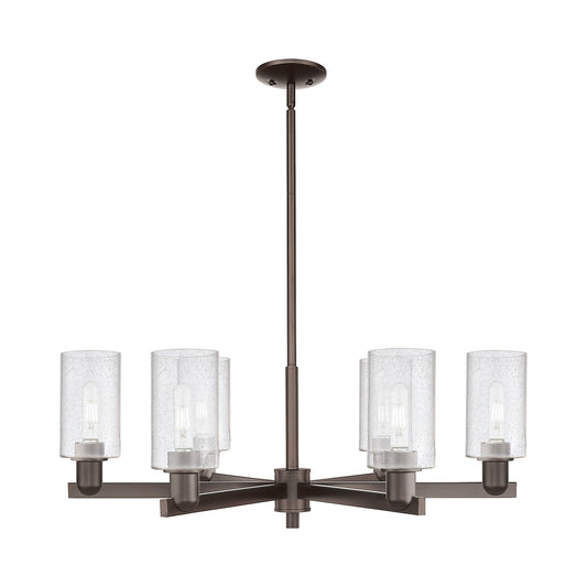Innovations Clymer 34in 6-Light Chandelier | Industrial Oil Rubbed Bronze Steel and Seedy Glass | Dining Room & Living Room | Model 716-6CR-OB-G804