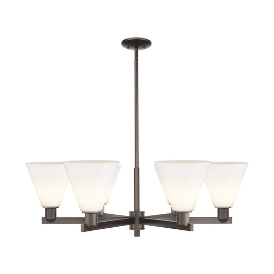Innovations Berkshire Glass 38in 6-Light Chandelier | Industrial Oil Rubbed Bronze and Matte White Glass | Dining Room & Living | Model 716-6CR-OB-GBC-81