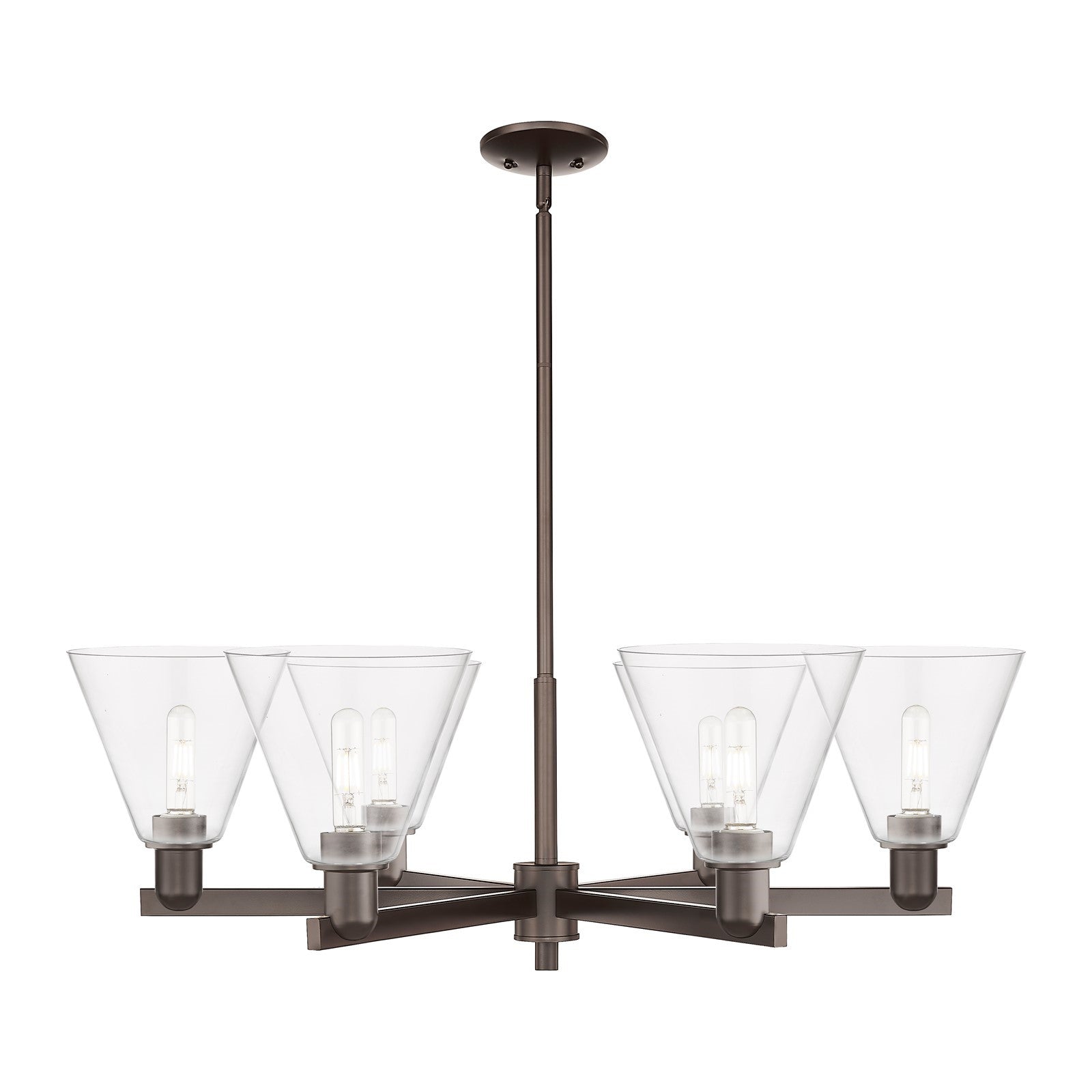 Innovations Berkshire Glass 38in 6-Light Chandelier | Industrial Oil Rubbed Bronze Steel and Clear Glass | Dining Room & Living | Model 716-6CR-OB-GBC-82