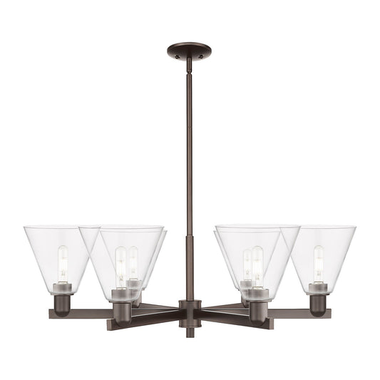 Innovations Berkshire Glass 38in 6-Light Chandelier | Industrial Oil Rubbed Bronze Steel and Clear Glass | Dining Room & Living | Model 716-6CR-OB-GBC-82