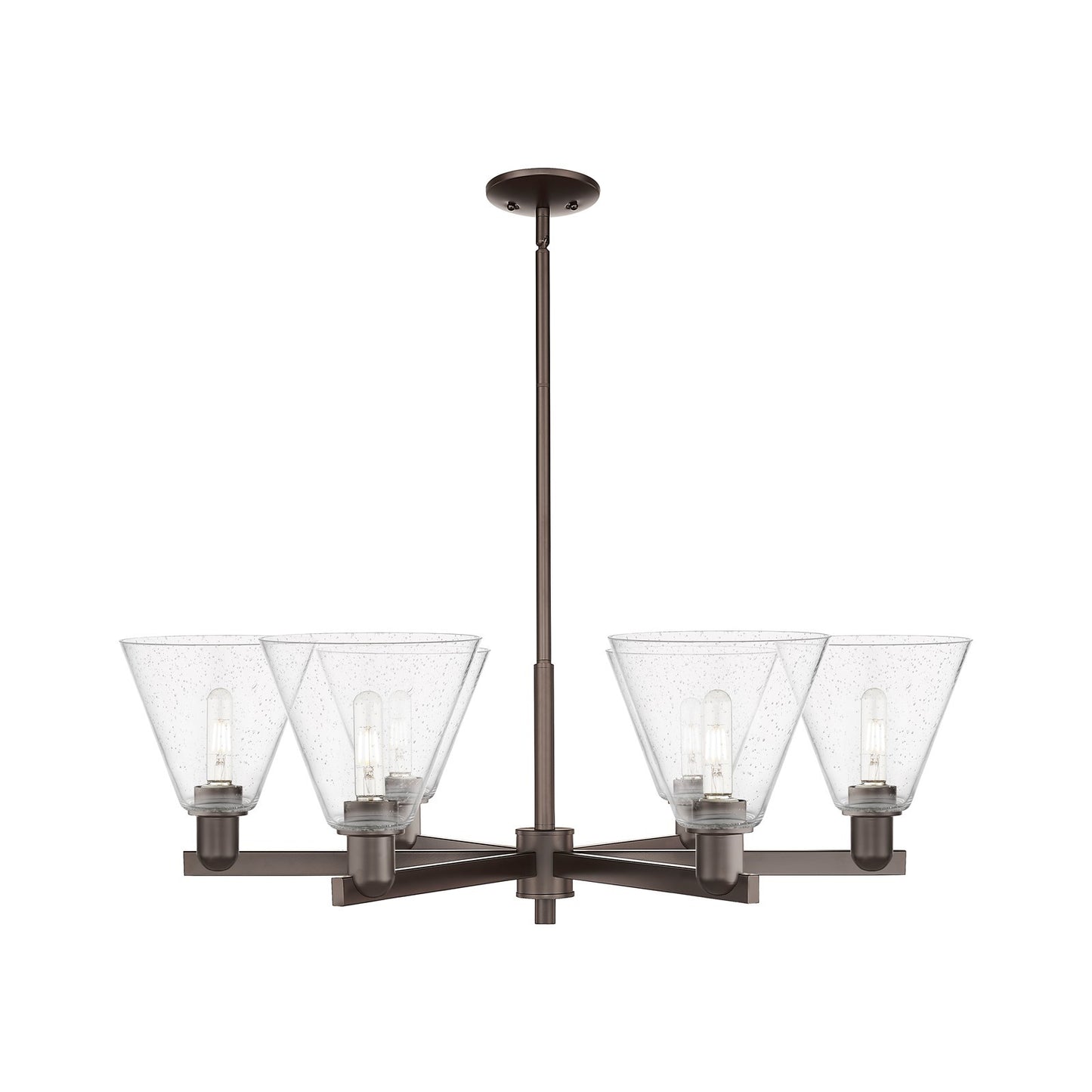 Innovations Berkshire Glass 38in 6-Light Chandelier | Industrial Oil Rubbed Bronze Steel and Seedy Glass | Dining Room & Living | Model 716-6CR-OB-GBC-84