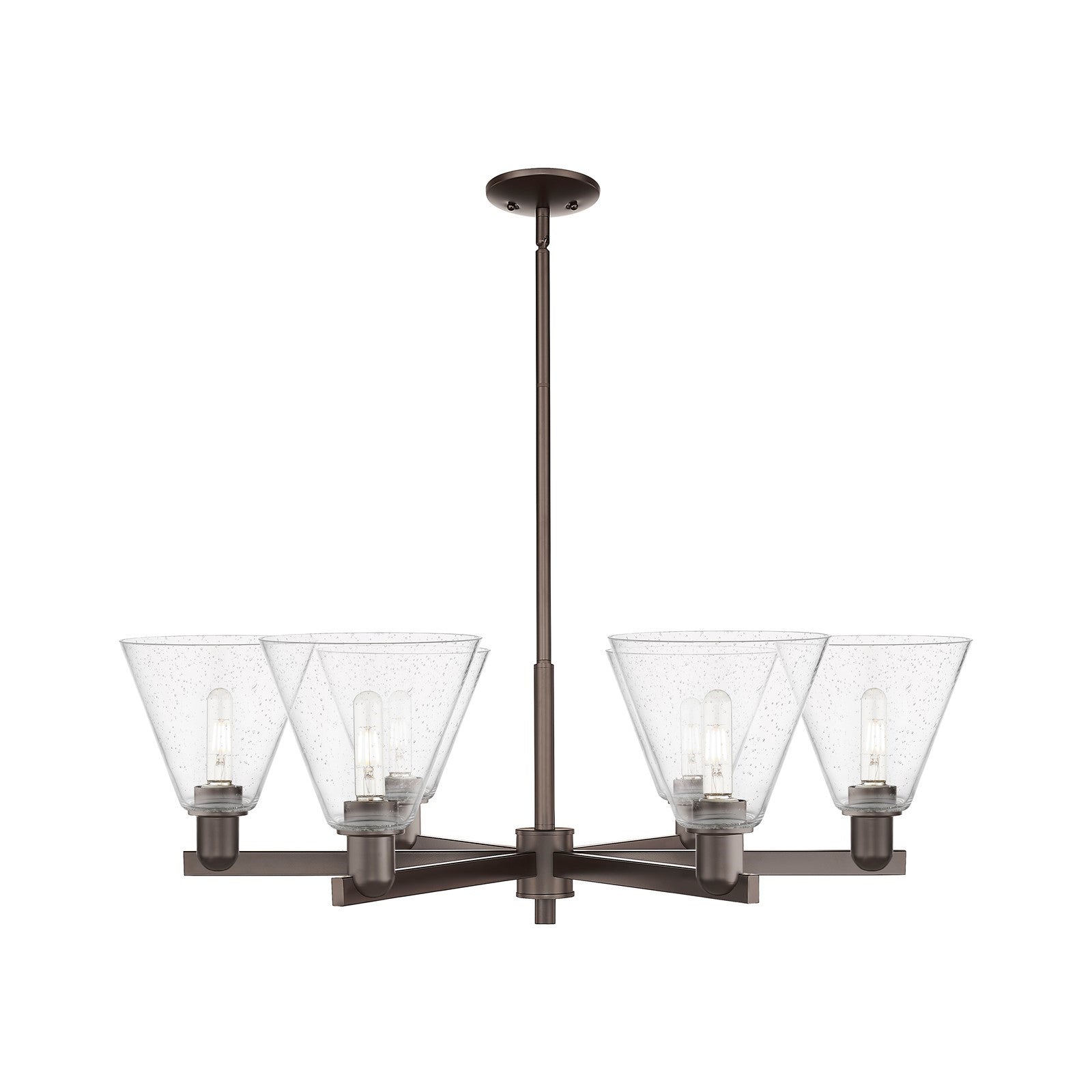 Innovations Berkshire Glass 38in 6-Light Chandelier | Industrial Oil Rubbed Bronze Steel and Seedy Glass | Dining Room & Living | Model 716-6CR-OB-GBC-84