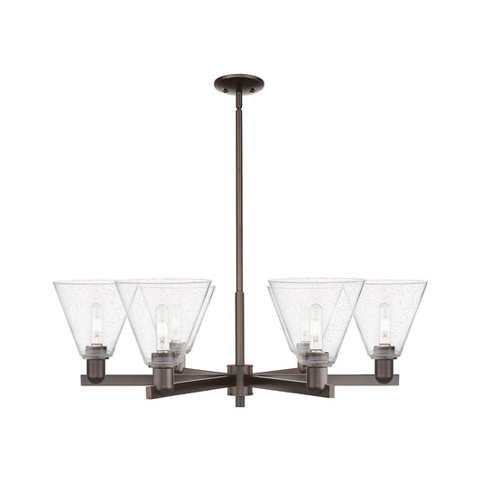 Innovations Berkshire Glass 38in 6-Light Chandelier | Industrial Oil Rubbed Bronze Steel and Seedy Glass | Dining Room & Living | Model 716-6CR-OB-GBC-84