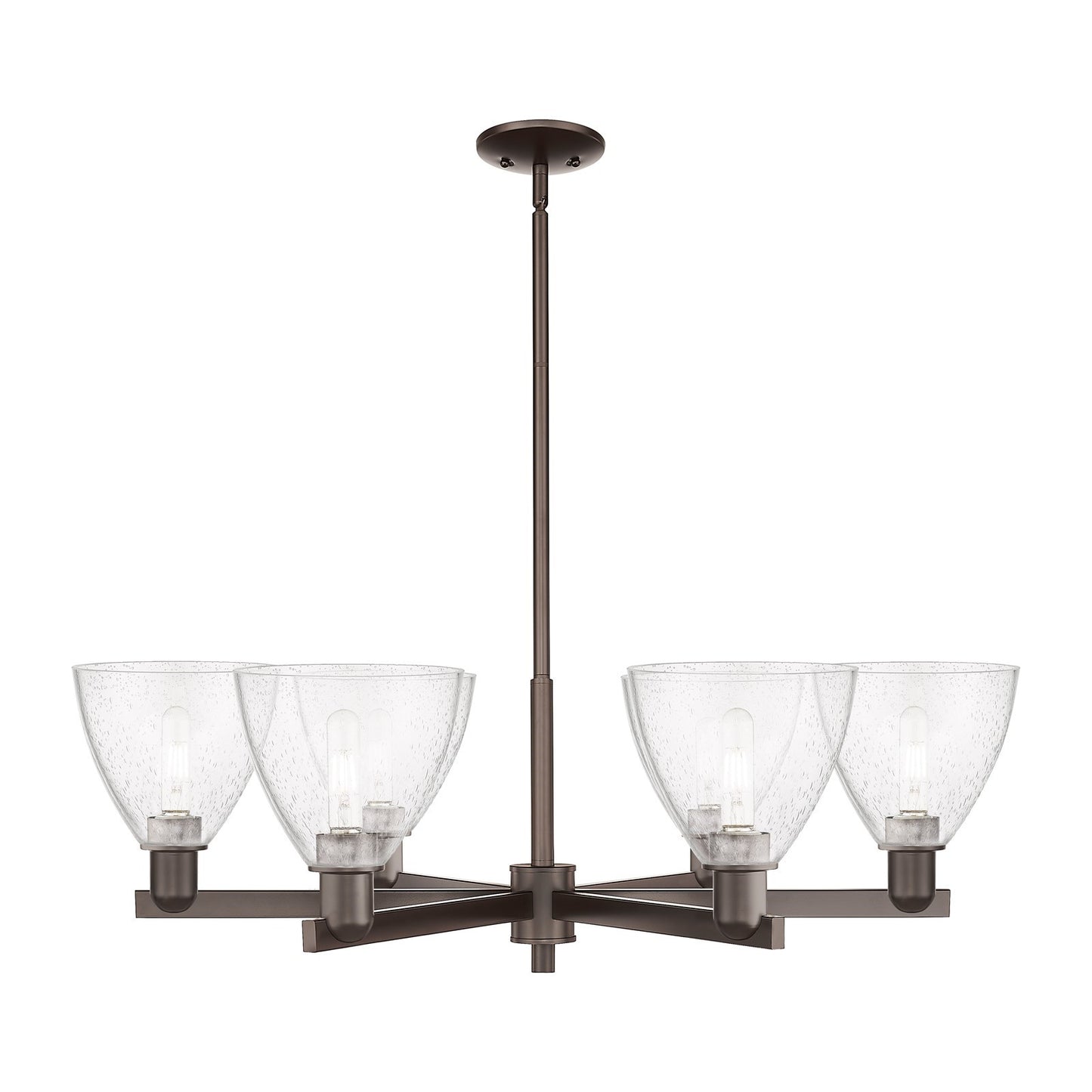 Innovations Bristol 37in 6-Light Chandelier | Industrial Oil Rubbed Bronze Steel and Seedy Glass | Dining Room & Living Room | Model 716-6CR-OB-GBD-754