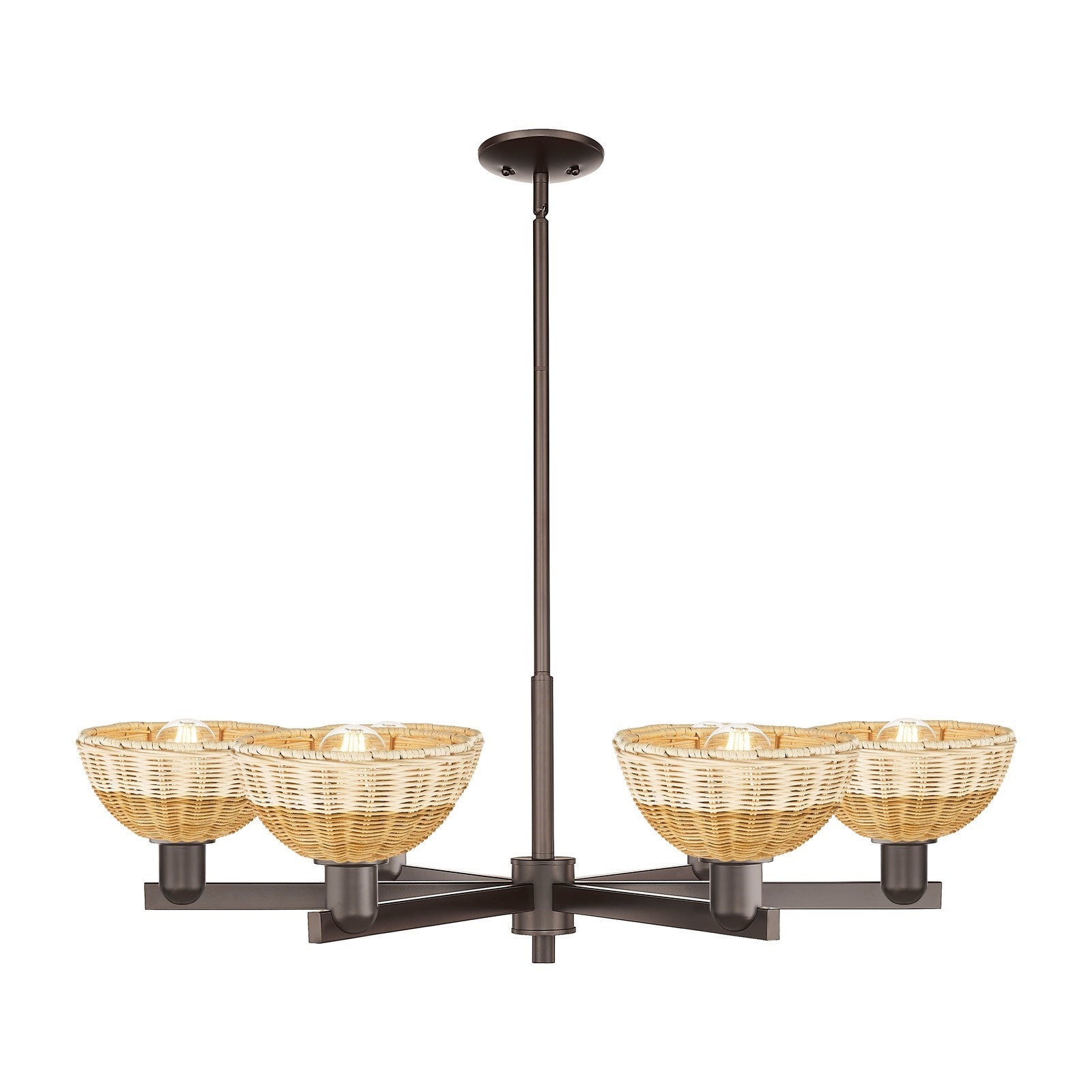 Innovations Natural Ballston Dome 24in 6-Light Chandelier | Farmhouse Oil Rubbed Bronze Steel and Natural Fiber Dome Shade | Model 716-6CR-OB-NBD2-75-NAT
