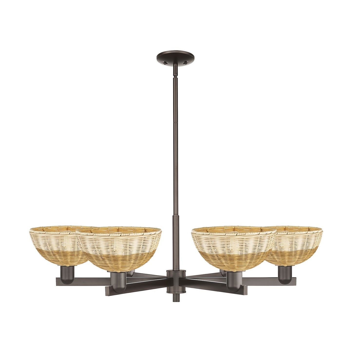Innovations Lighting Bristol Natural II 39in 6-Light Chandelier | Industrial Oil Rubbed Bronze Steel and Natural Fiber Dome | Model 716-6CR-OB-NBD2-9-NAT