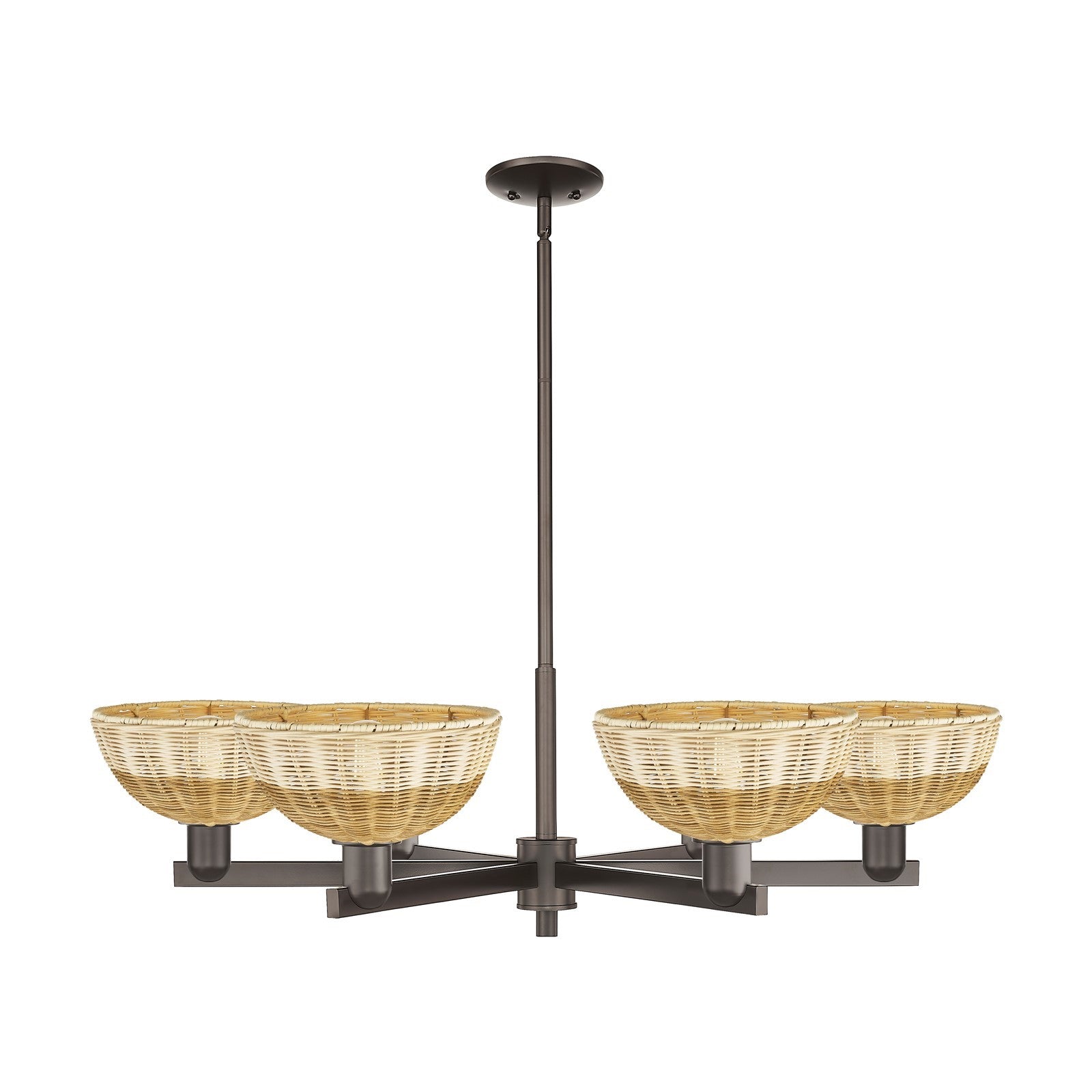 Innovations Lighting Bristol Natural II 39in 6-Light Chandelier | Industrial Oil Rubbed Bronze Steel and Natural Fiber Dome | Model 716-6CR-OB-NBD2-9-NAT
